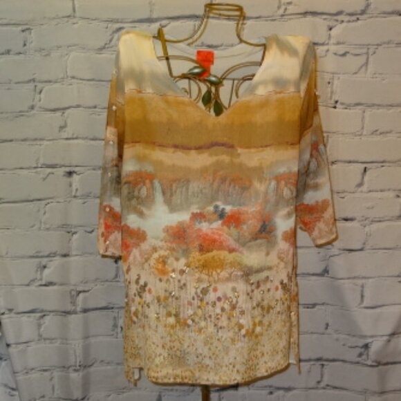 V Cristina Tops - V Christina Multi-Color Print Tunic w/Pretty Embellishments, NWOT